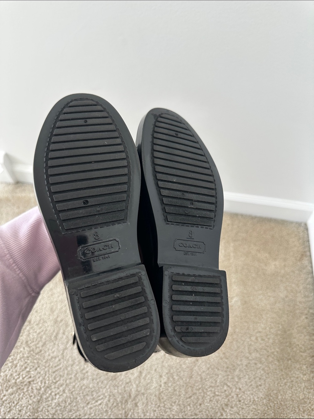 Coach Patent Black Knee-High Rain Boots with Gold Accent - Picture 7 of 14